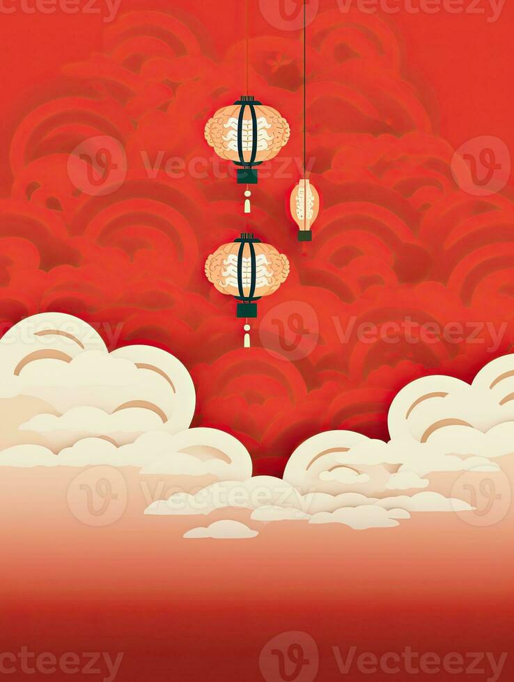 AI generated Portrait Chinese lantern with clouds AI Generative photo
