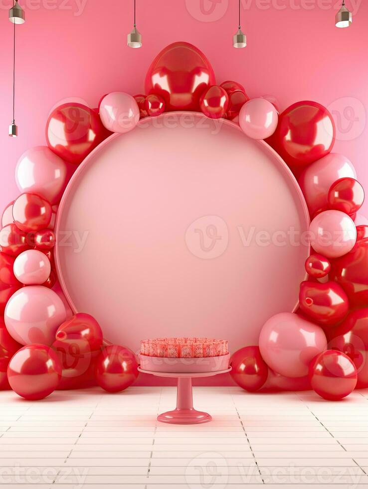 AI generated Pink circle rounded with pink balloon AI Generative photo