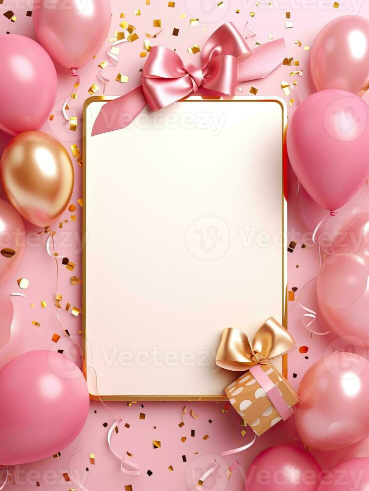 AI generated Gold frame with pink balloon AI Generative photo