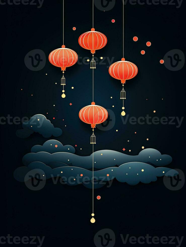 AI generated Portrait Chinese lantern with clouds AI Generative photo