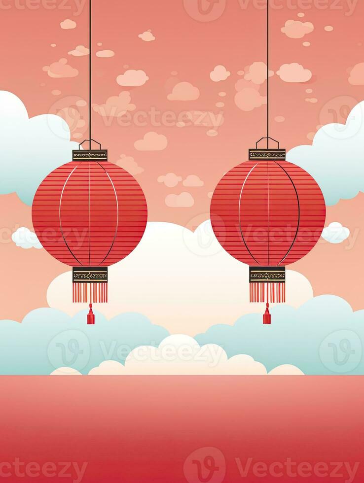AI generated Portrait Chinese lantern with clouds AI Generative photo