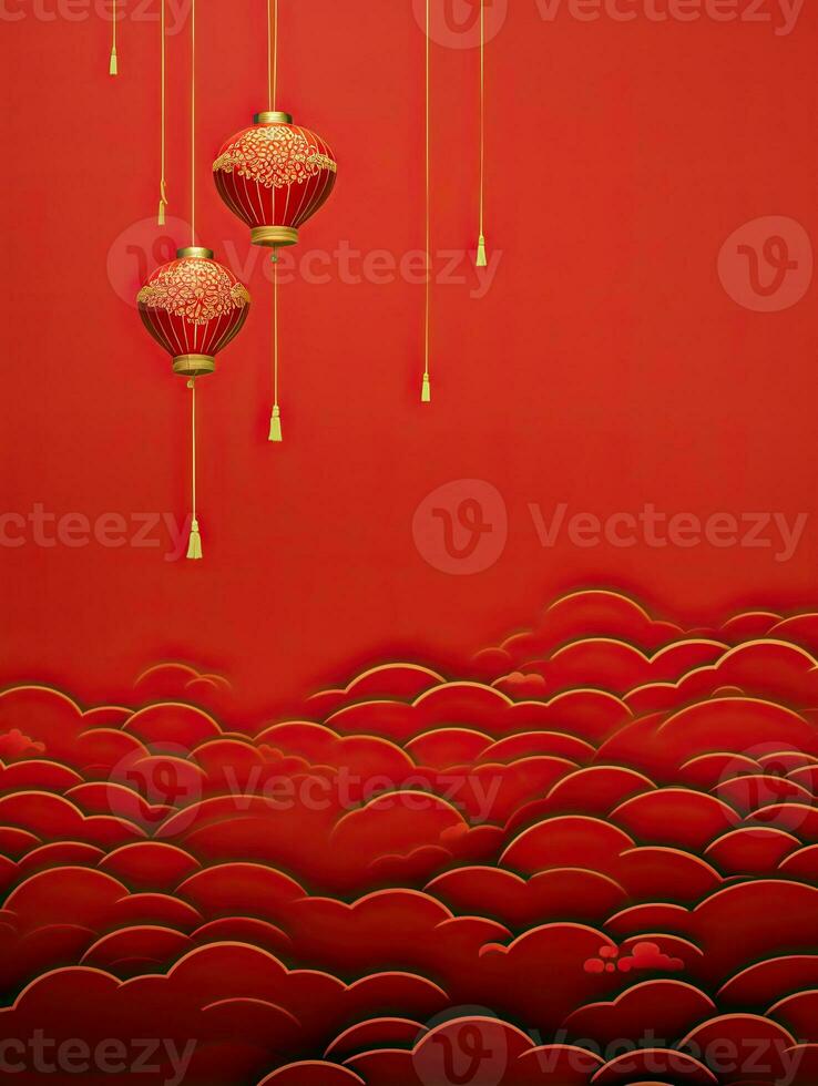 AI generated Portrait Chinese lantern on the red background AI Generative photo