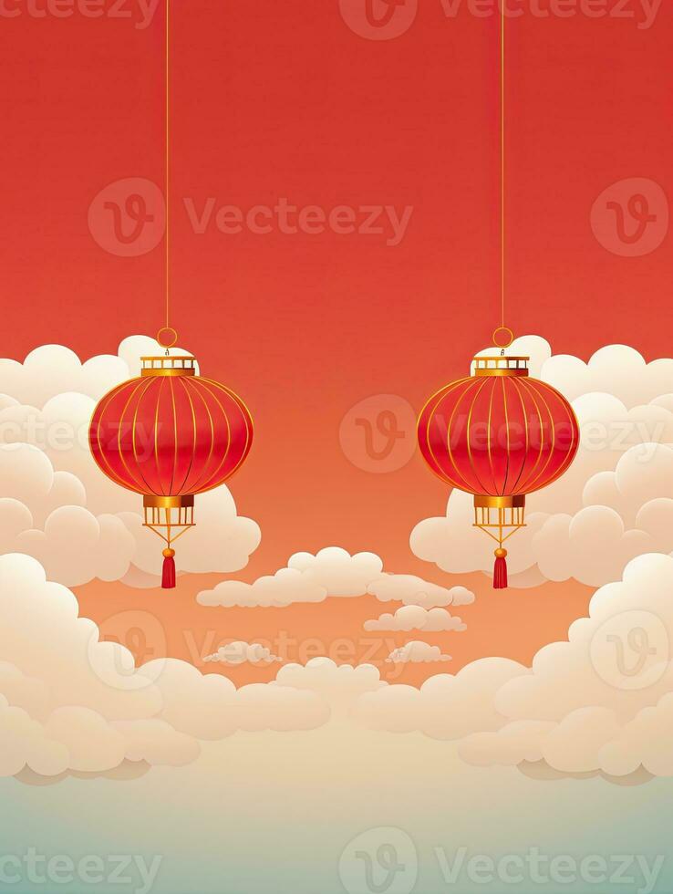 AI generated Portrait Chinese lantern with clouds AI Generative photo