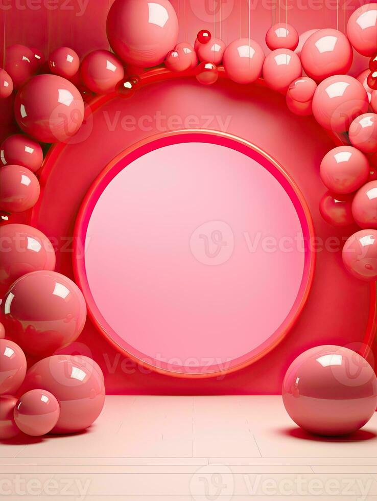 AI generated Pink circle rounded with pink balloon AI Generative photo
