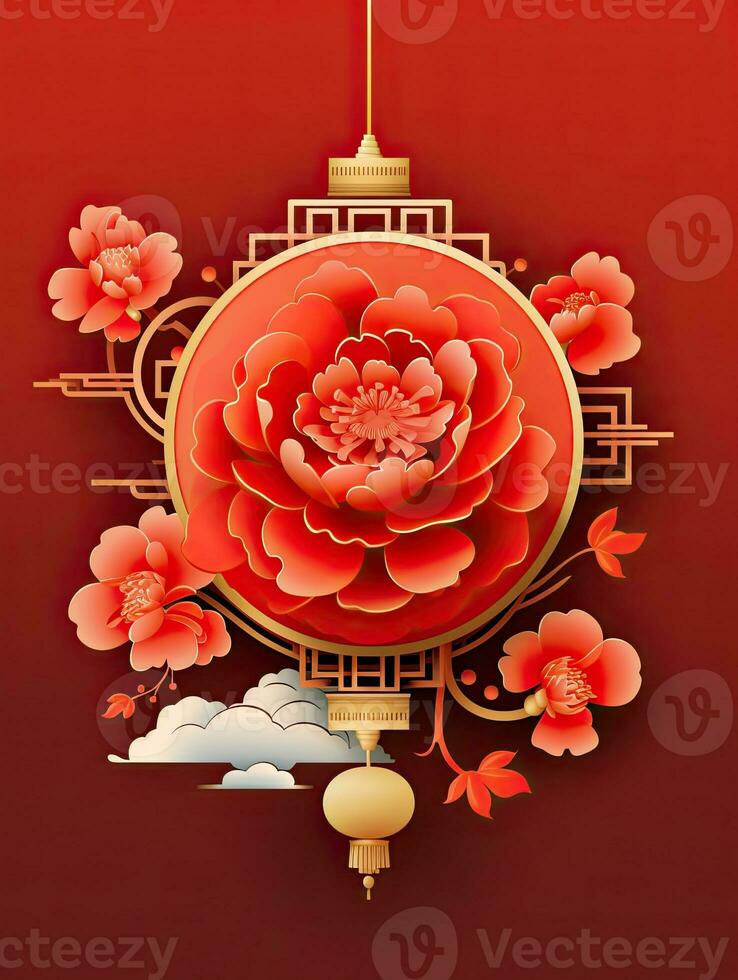 AI generated Portrait Chinese element with peony flower AI Generative photo