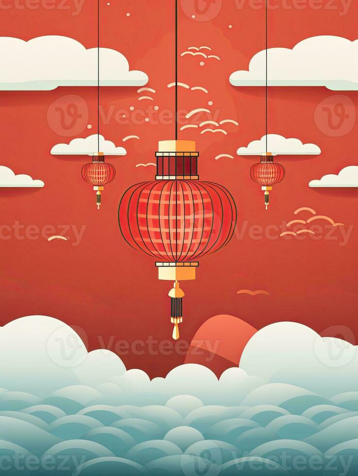 AI generated Portrait Chinese lantern with clouds AI Generative photo