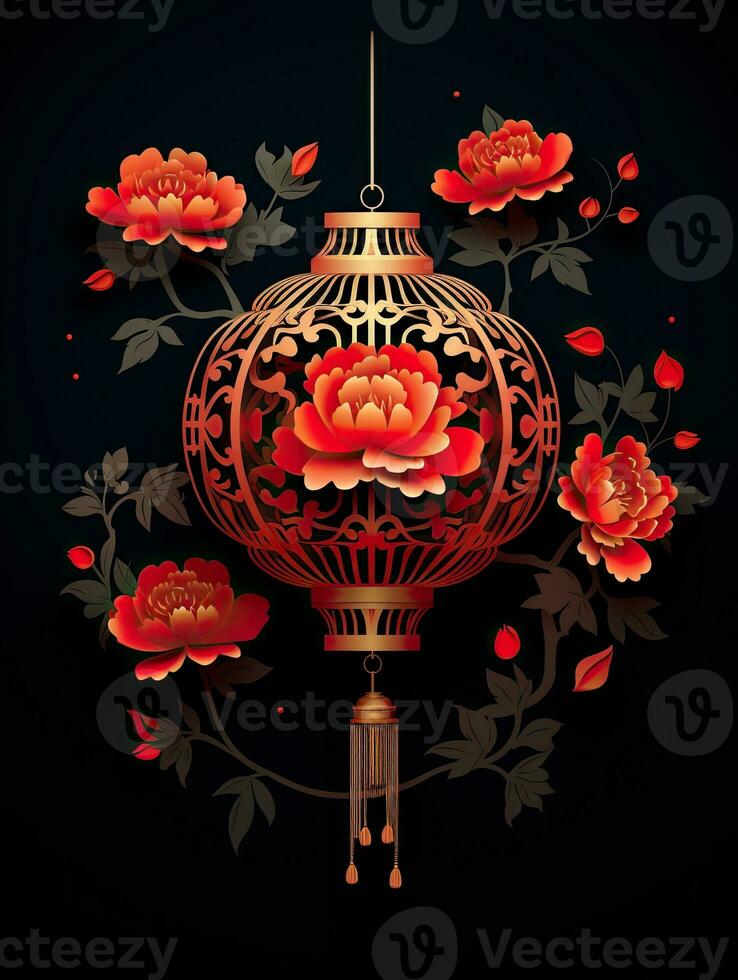AI generated Portrait Chinese element with peony flower AI Generative photo