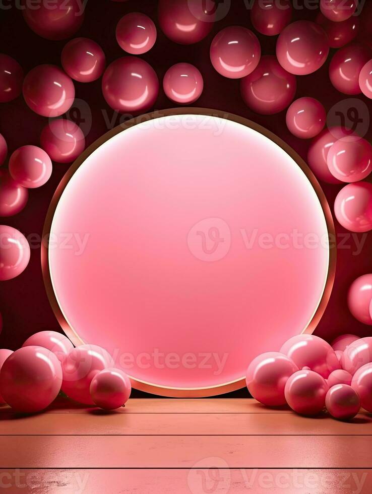 AI generated Pink neon circle with pink balloon AI Generative photo