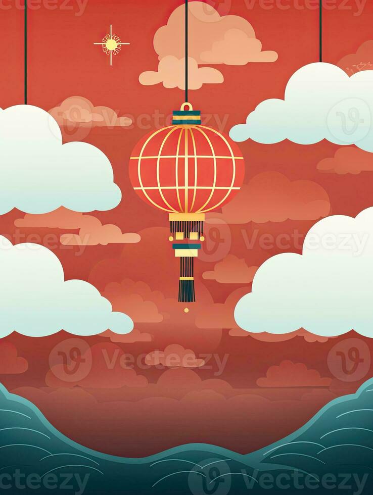 AI generated Portrait Chinese lantern with clouds AI Generative photo