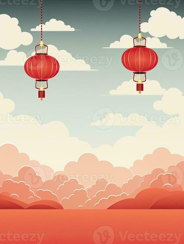 AI generated Portrait Chinese lantern with clouds AI Generative photo