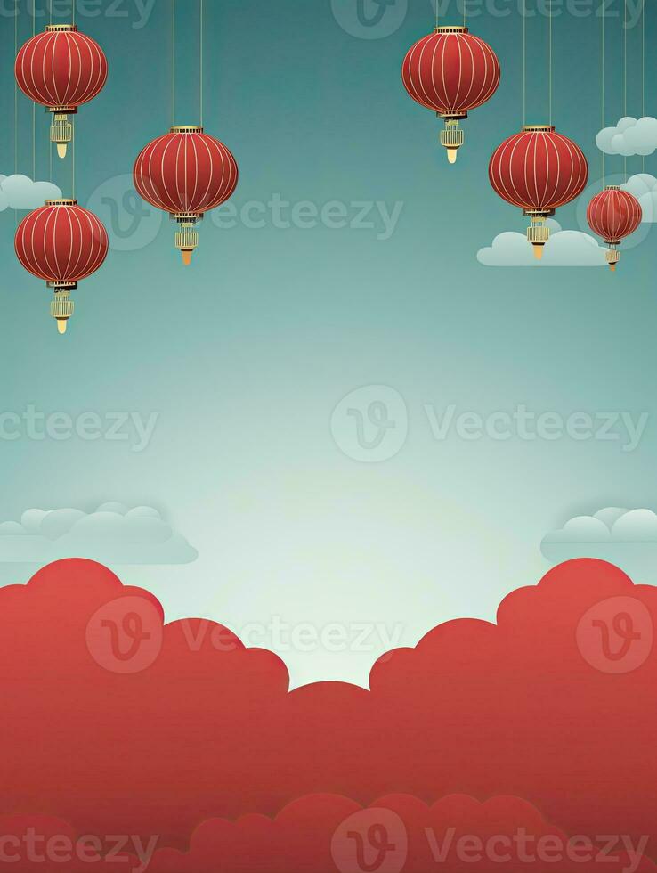 AI generated Portrait Chinese lantern with clouds AI Generative photo
