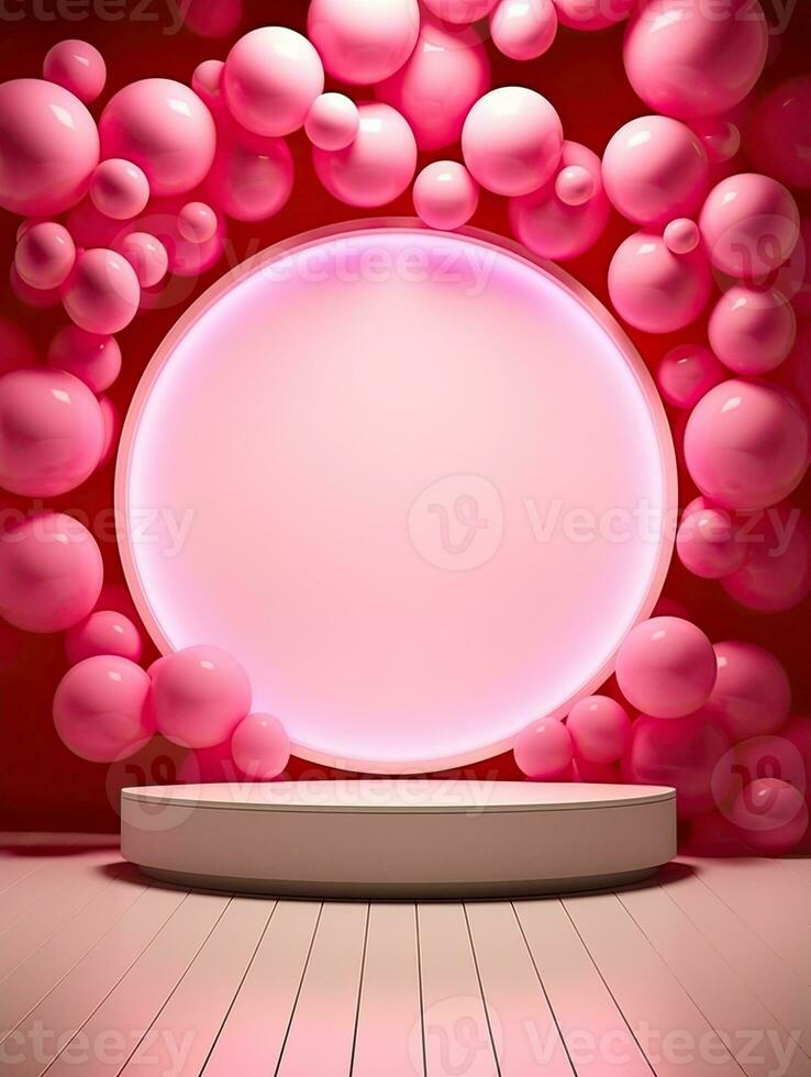 AI generated Pink circle rounded with pink balloon AI Generative photo