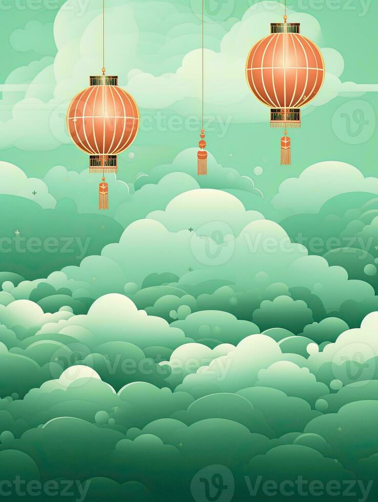 AI generated Portrait Chinese lantern on the green clouds background AI Generative photo