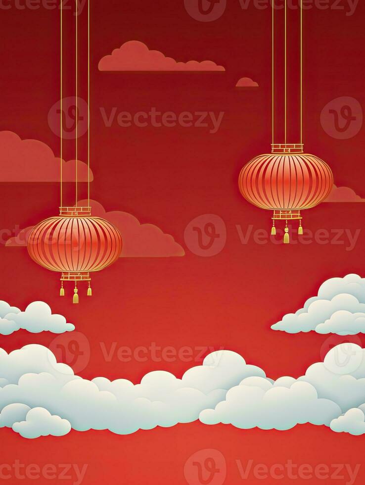AI generated Portrait Chinese lantern with clouds AI Generative photo