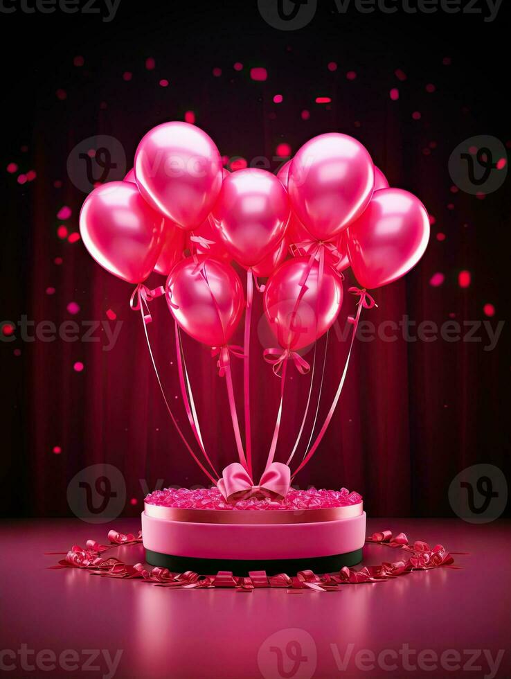 AI generated Portrait pink podium with pink balloon AI Generative photo