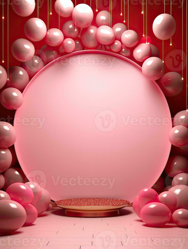 AI generated Pink circle rounded with pink balloon AI Generative photo