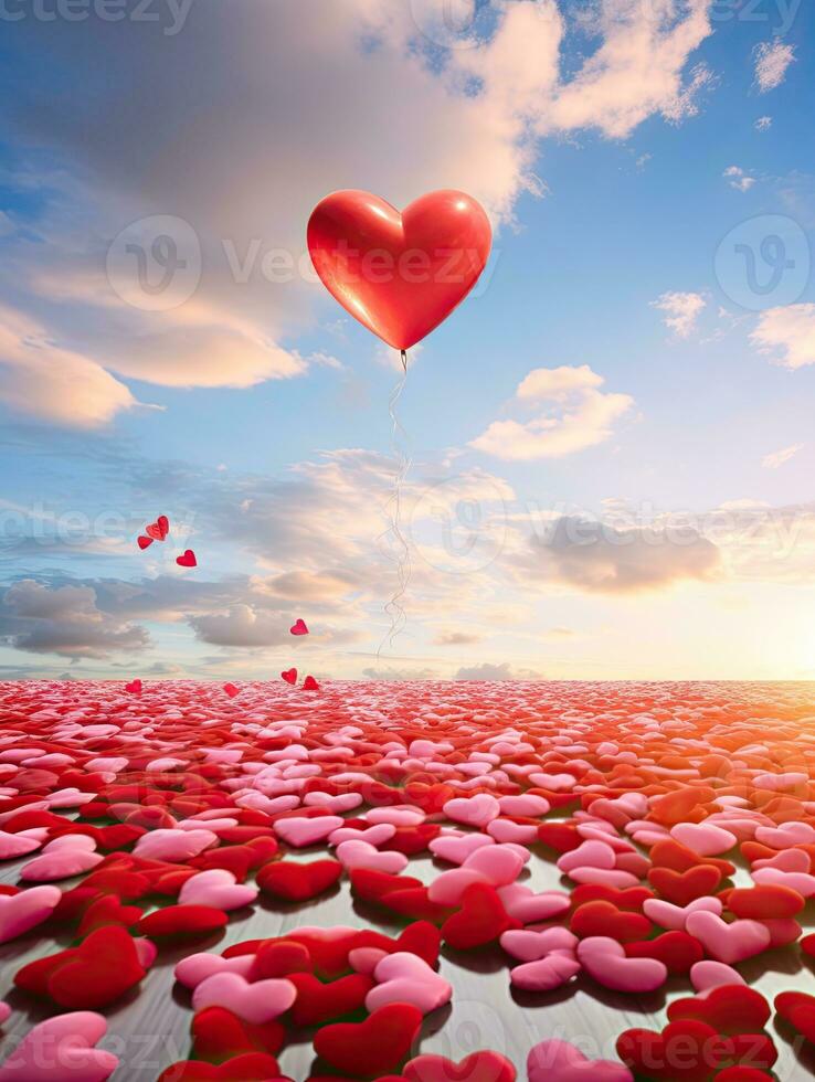 AI generated Red heart balloon on the sky background AI Generative photo