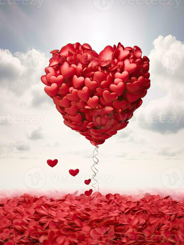 AI generated Red heart balloon on the sky background AI Generative photo