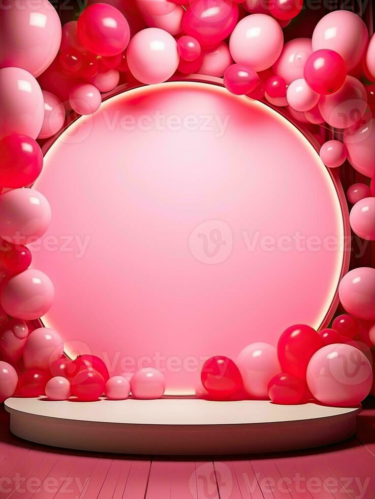 AI generated Pink circle rounded with pink balloon AI Generative photo