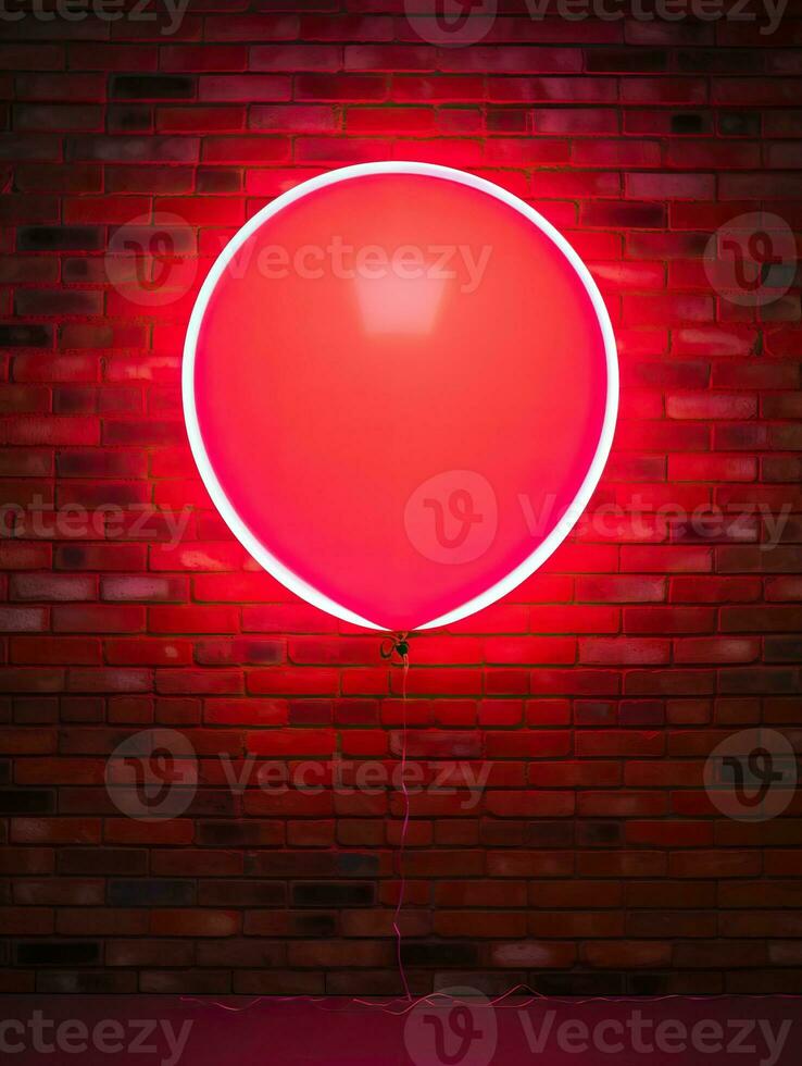 AI generated Red neon balloon on the brick background AI Generative photo