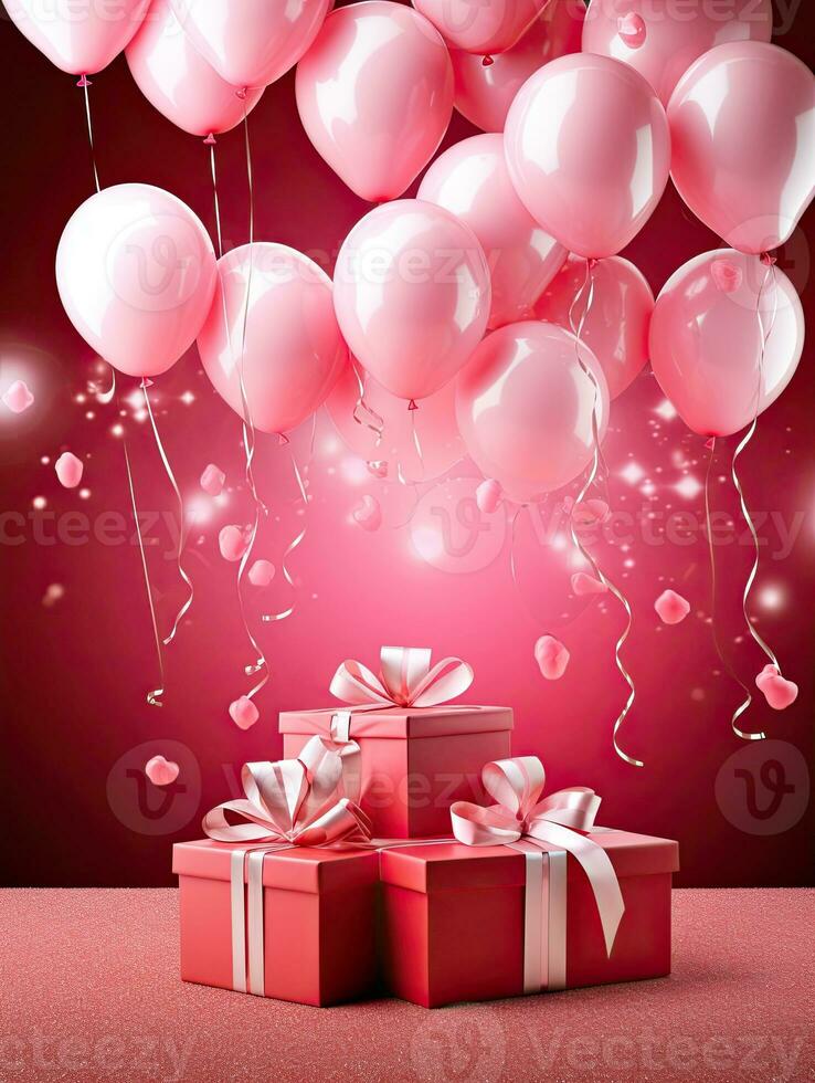 AI generated Portrait gift box with pink balloon AI Generative photo