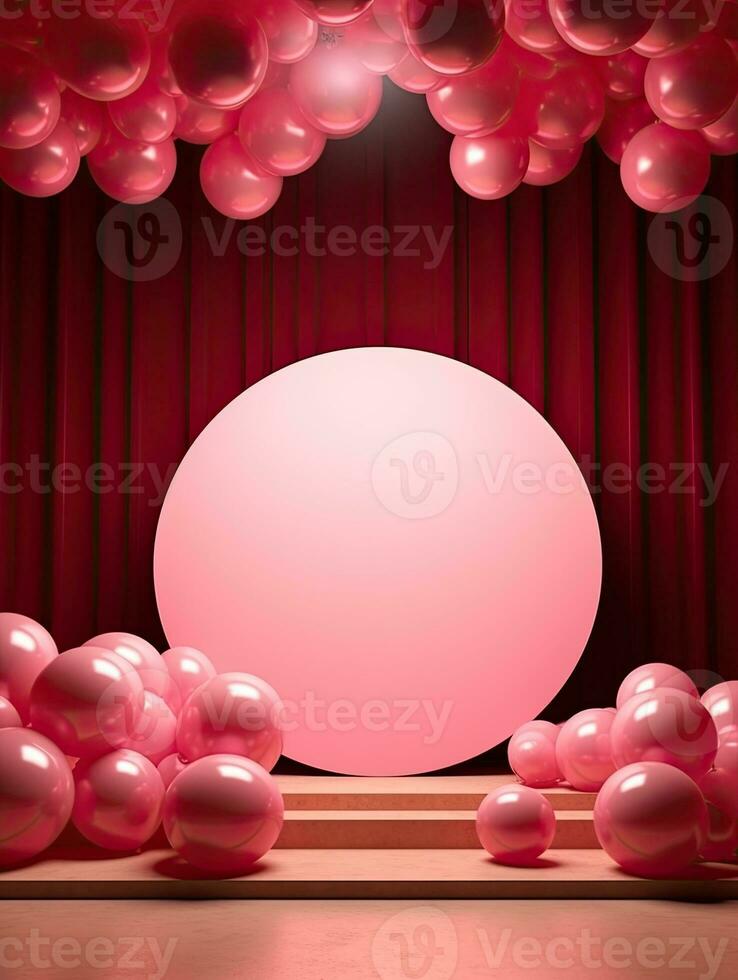 AI generated Pink rounded circle with pink balloon AI Generative photo