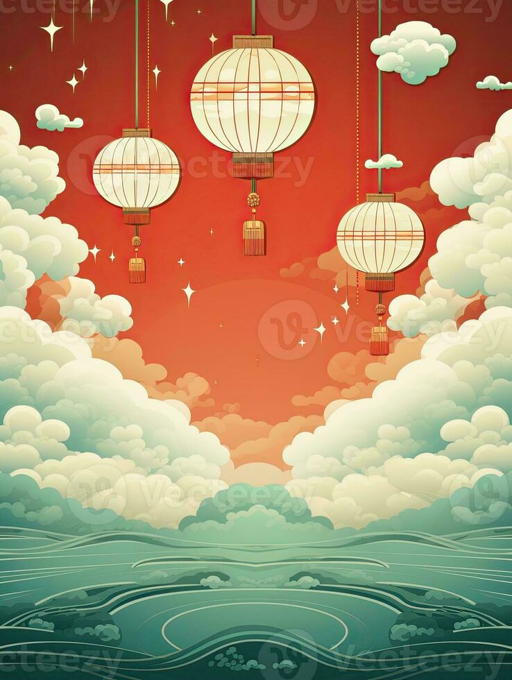 AI generated Portrait Chinese lantern with clouds AI Generative photo