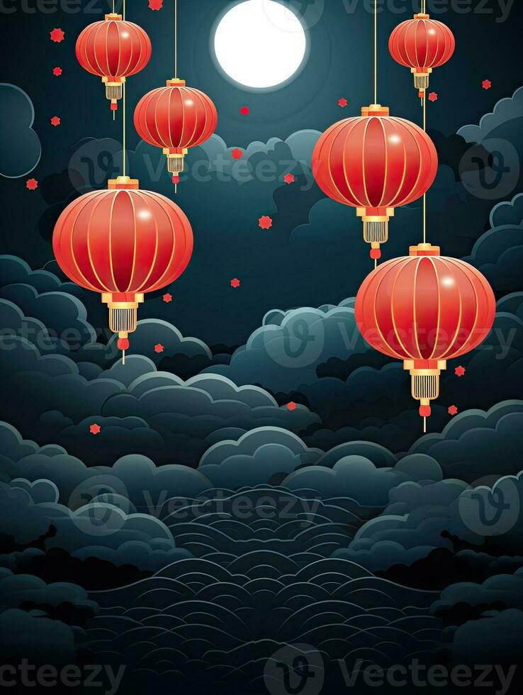 AI generated Portrait red Chinese lantern with clouds AI Generative photo