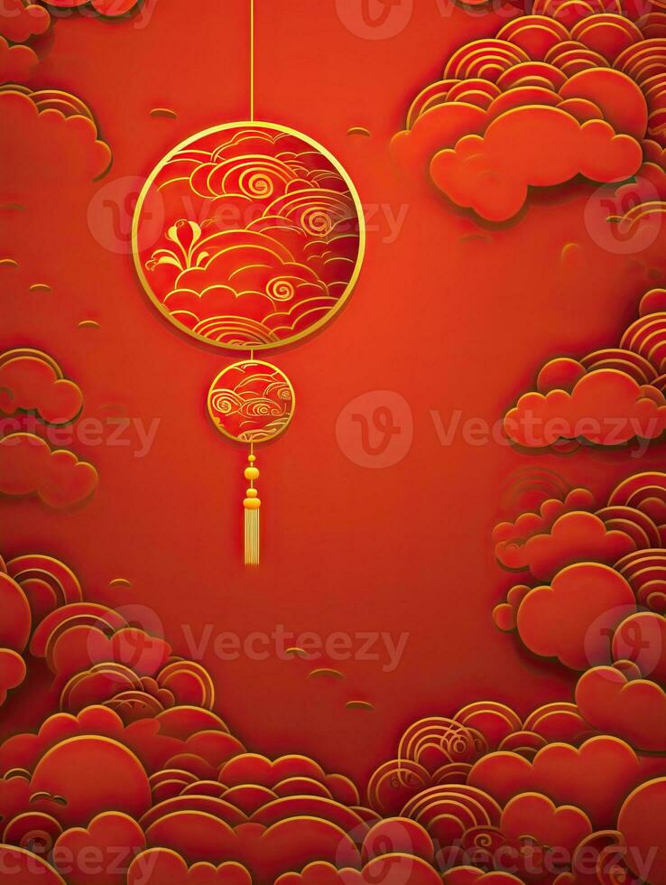 AI generated Portrait Chinese element with red clouds background AI Generative photo