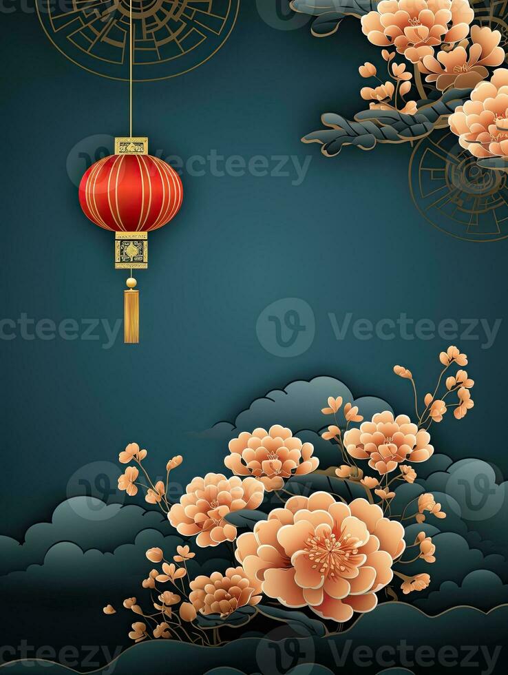 AI generated Portrait red Chinese lantern with flower AI Generative photo