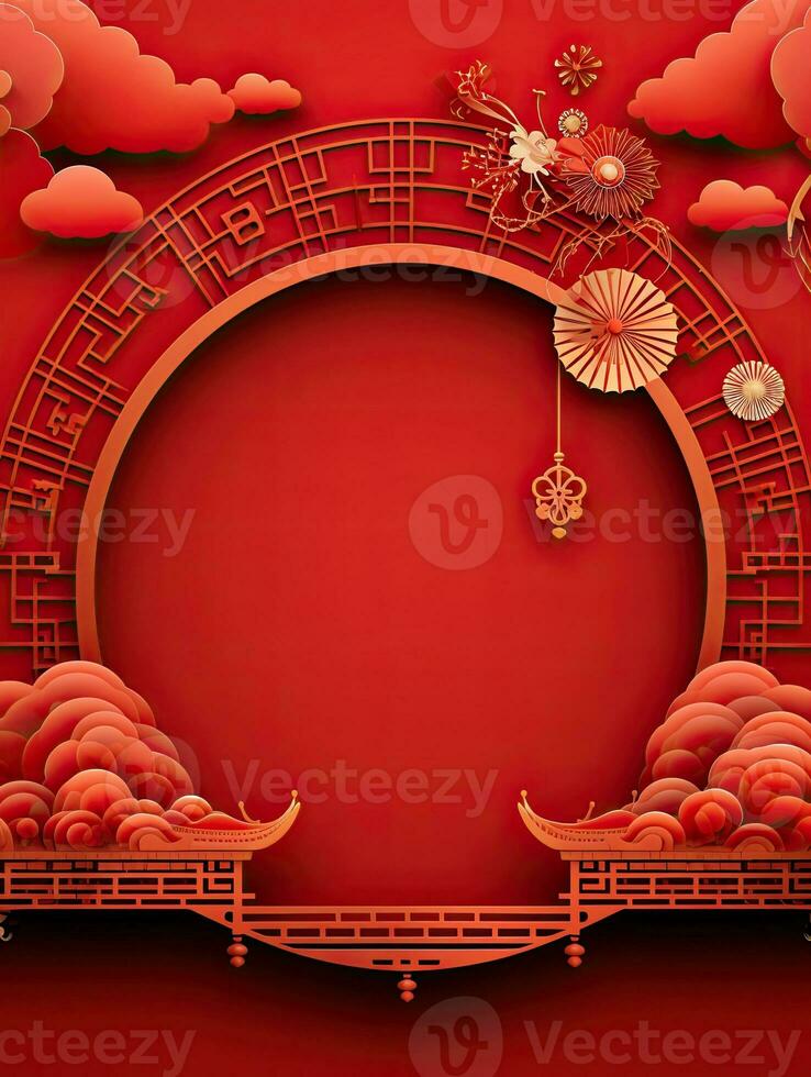 AI generated Portrait Chinese element on the red background AI Generative photo