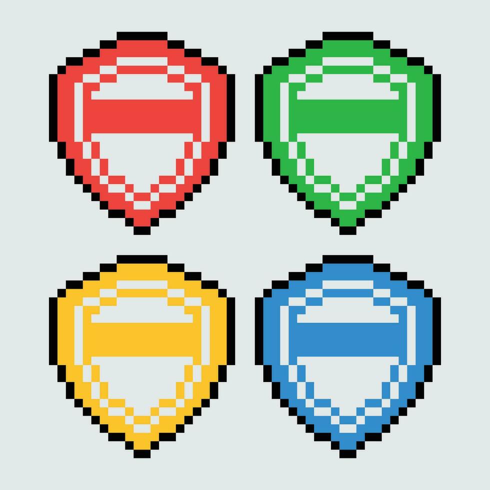 pixel shield icons set vector illustration