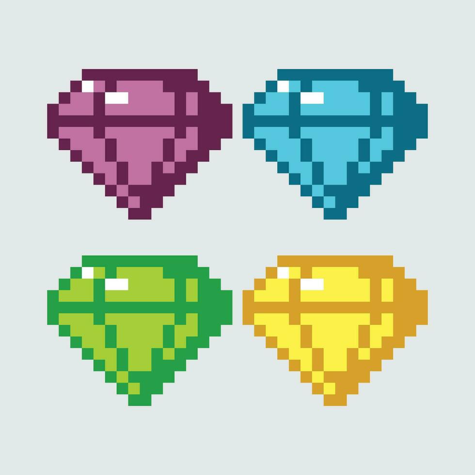 pixel art diamond set vector illustration