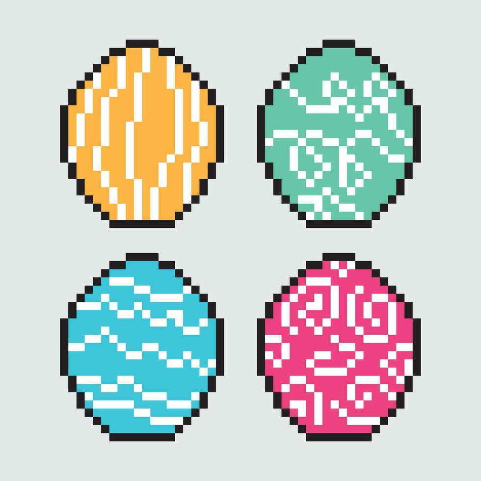 pixel color eggs set vector illustration