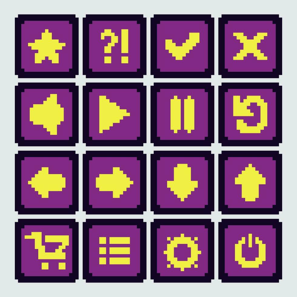 pixel game ui icons set vector illustration