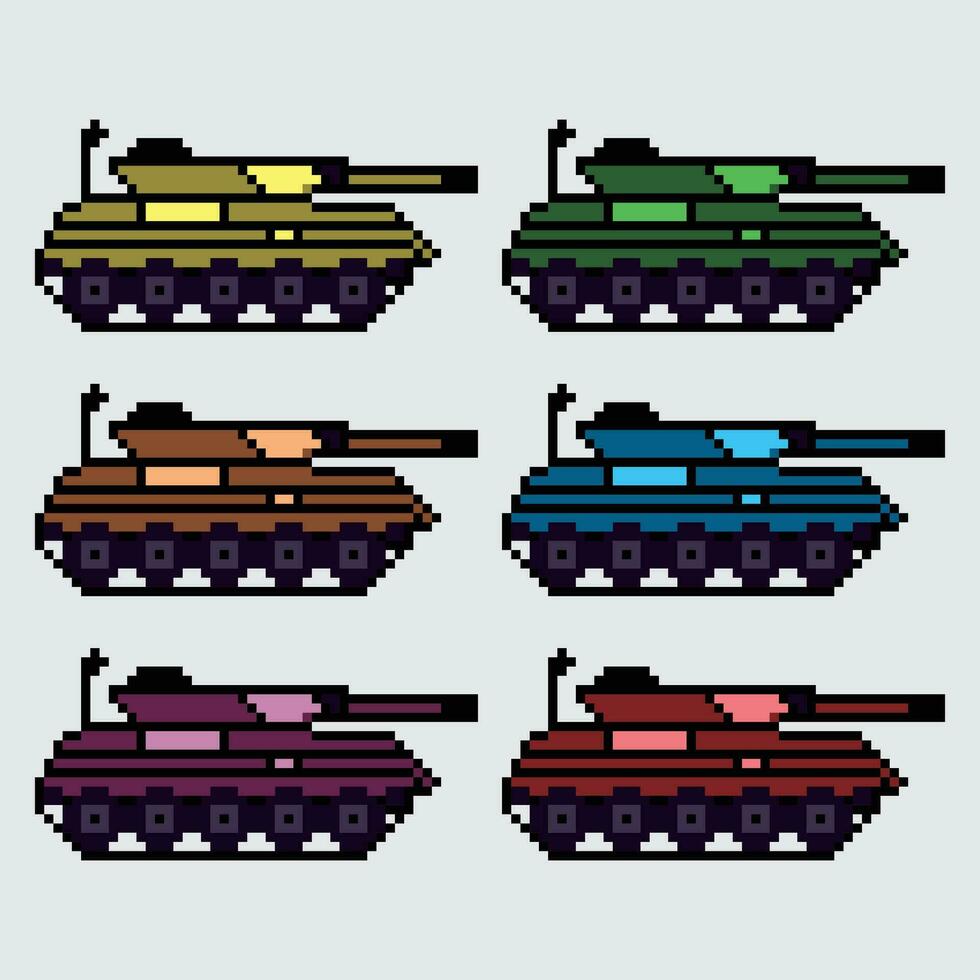 pixel art of tanks in different colors vector