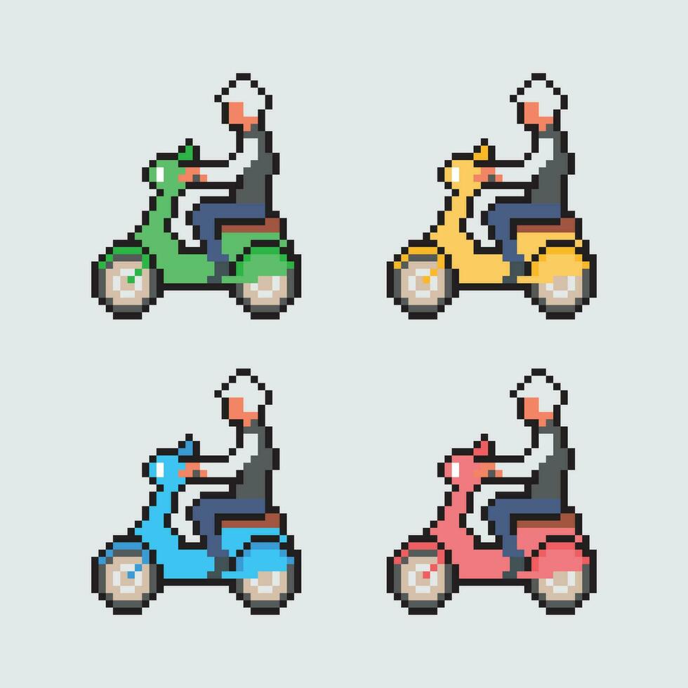 pixel art of a man riding a scooter vector