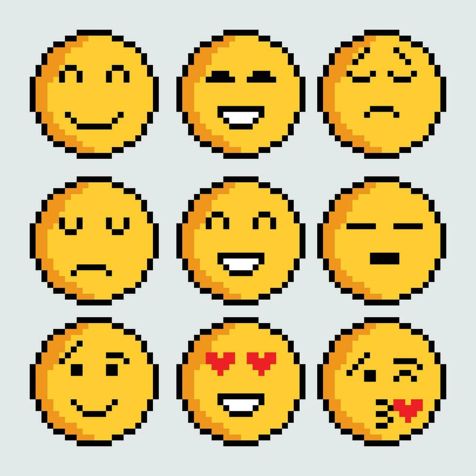 pixel art emoticons set vector