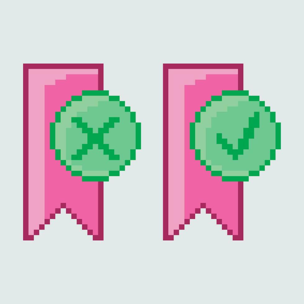 pixel pixel art icons of check mark and tick mark vector