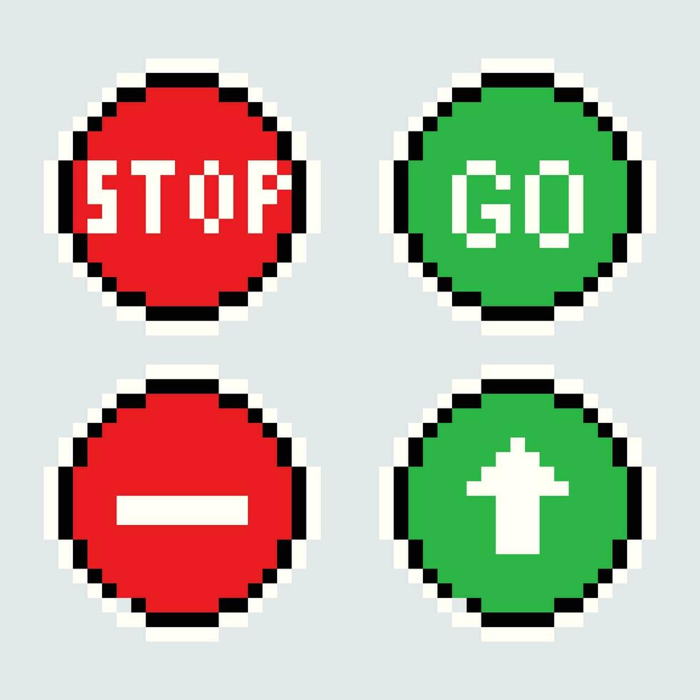 pixel stop go buttons set vector illustration