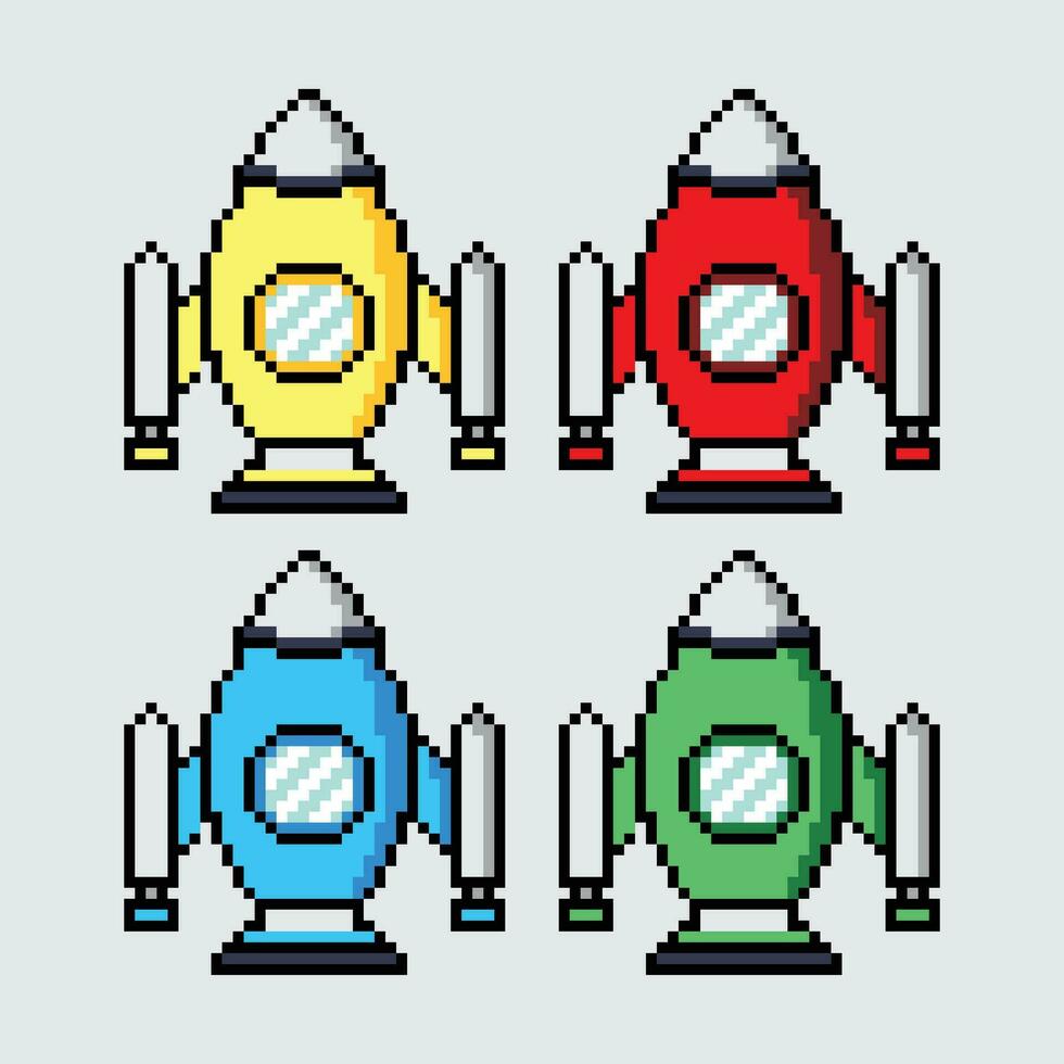 pixel art rocket set vector illustration