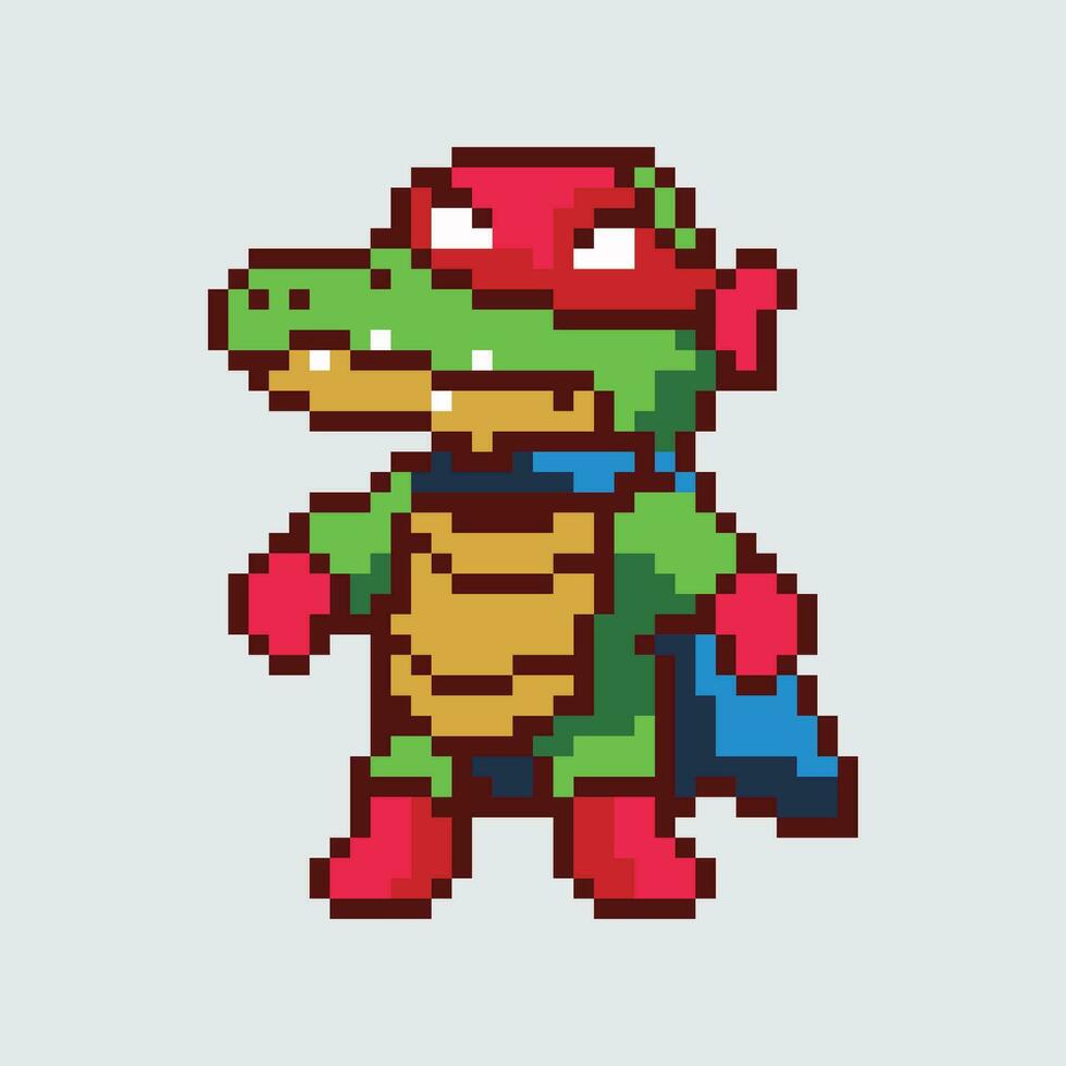 un píxel estilo imagen de un cocodrilo vistiendo un superhéroe disfraz vector
