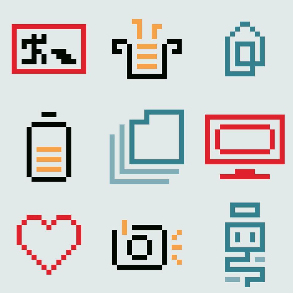 pixel art icons set vector