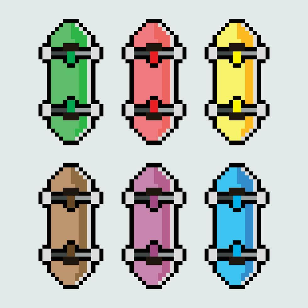 pixel skateboard set vector illustration