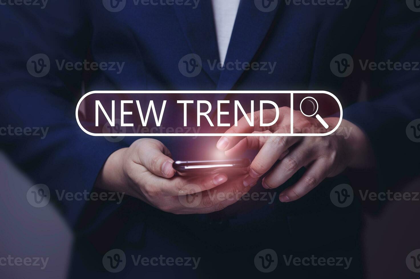 New Trends concept. Men use a smartphone to search online. trends of change, media assets, hot topics, and relevant new trends in business. and online media creation content photo