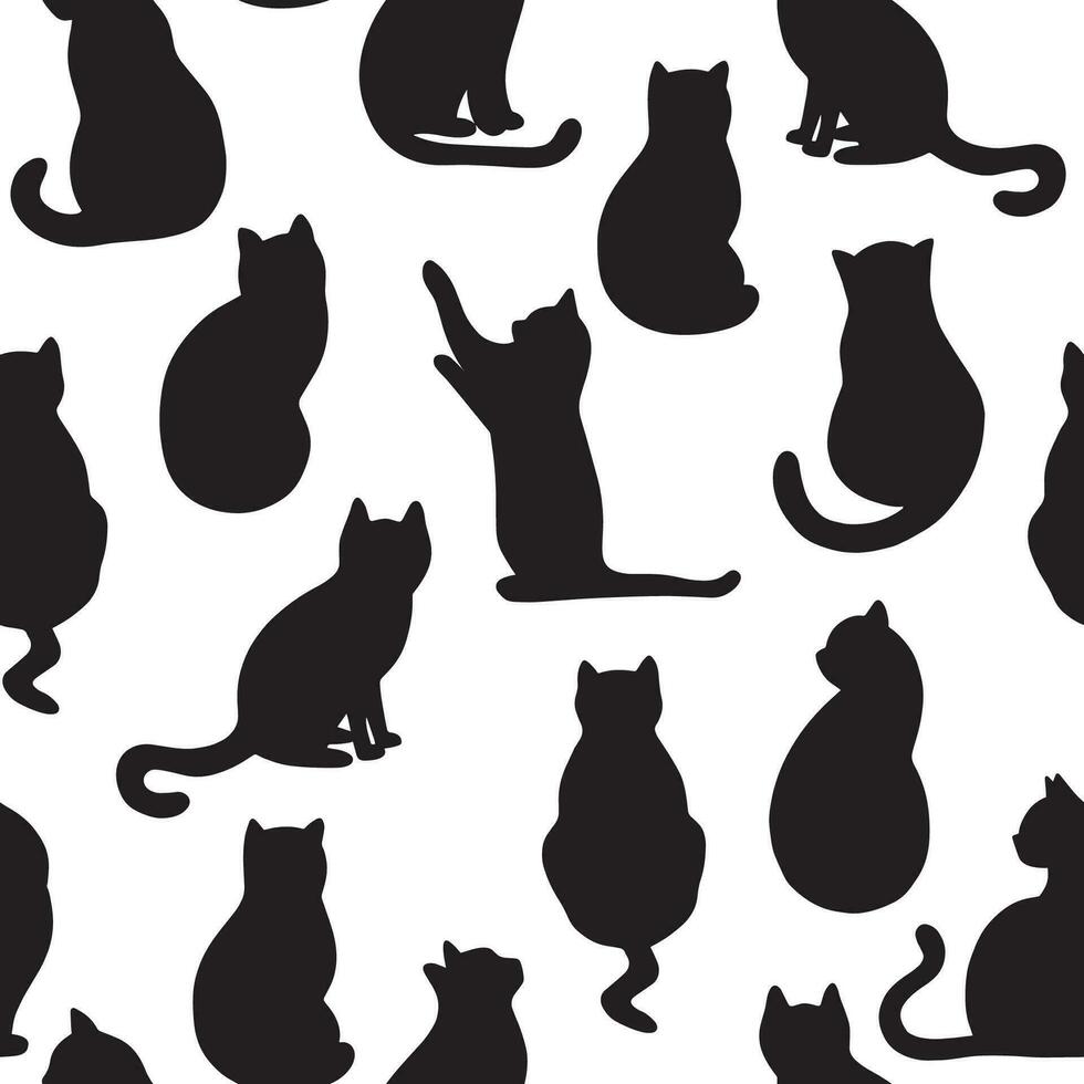 Black cat seamless pattern vector