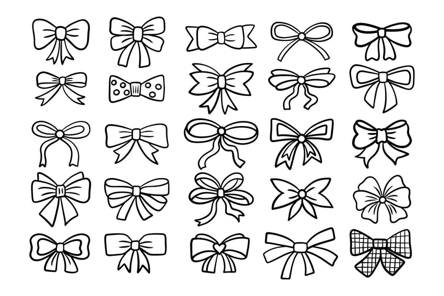 A set of sketches of ribbon bows in doodle style isolated on a white background. vector