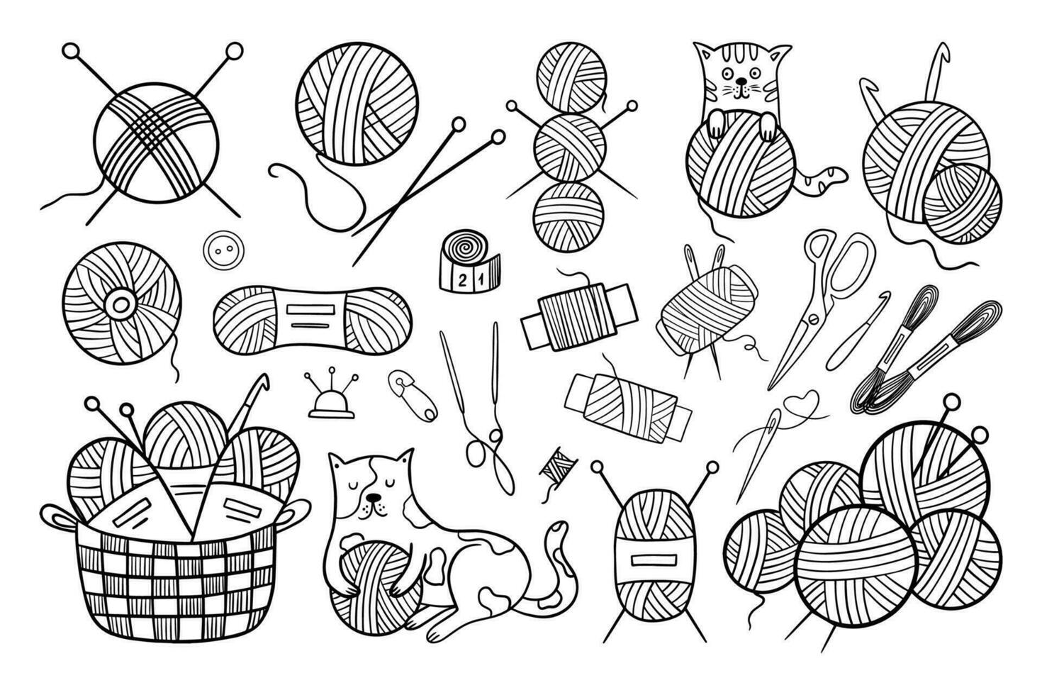 Set of icons for needlework and sewing. vector