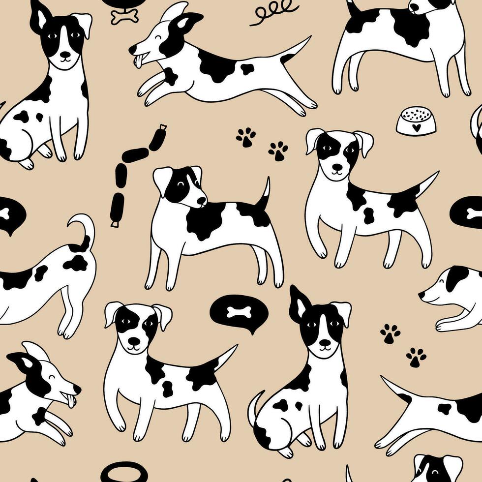 Jack Russell Terrier dog seamless pattern. vector