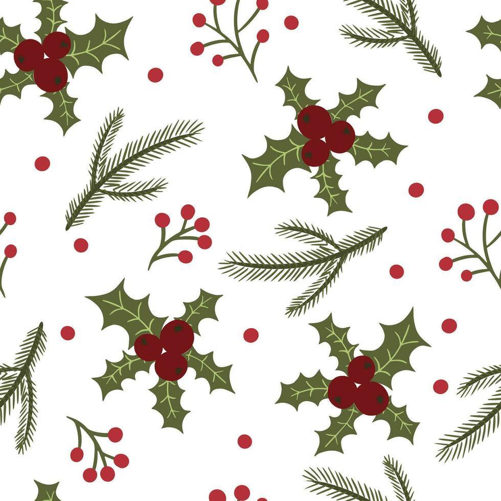 Christmas and New Year background with winter berries and Christmas tree branch. vector